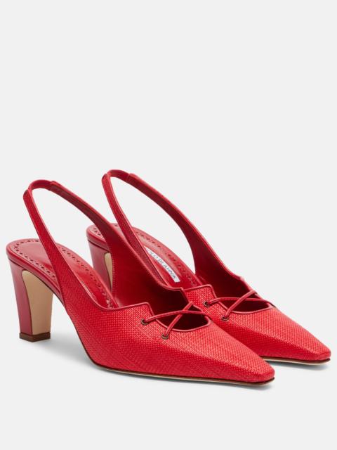 Manolo Blahnik Montbalo raffia slingback pumps