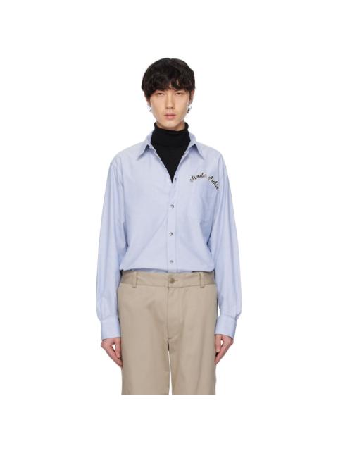 Moncler Blue Embroidered Logo Oxford Cotton Shirt
