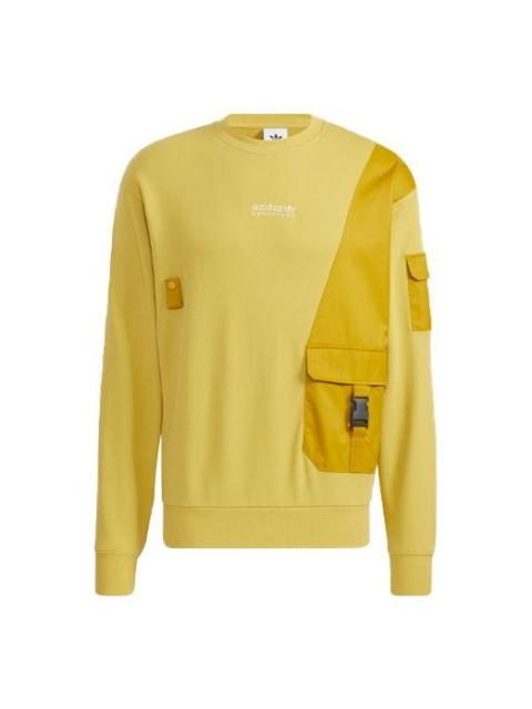 Men's adidas originals Contrasting Colors Big Pocket Splicing Knit Sports Round Neck Pullover Yellow