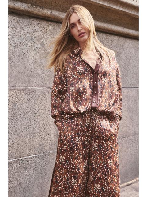 KAREN MILLEN Viscose Satin Deer Print Contrast Detail Shirt