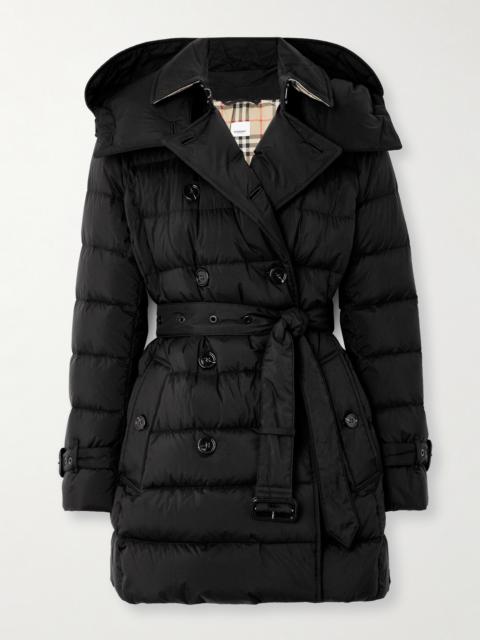 Burberry Hooded Belted Double-breasted Quilted Shell Down Coat