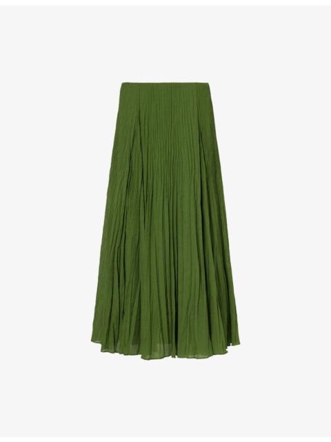 Vince Elasticated-Waistband Crinkled Cotton-Blend Maxi Skirt