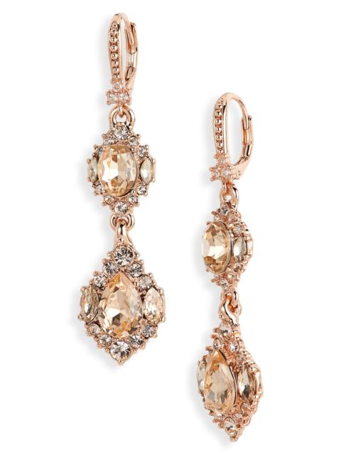 Marchesa Crystal Cluster Double Drop Earrings in Rose Gold/Silk