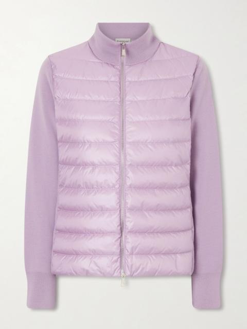 Moncler Appliquéd wool and quilted shell down cardigan Lilac
