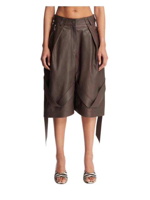 THE ATTICO Brown Leather Bermuda Shorts