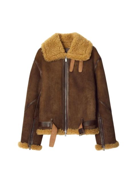 shearling-trim leather jacket