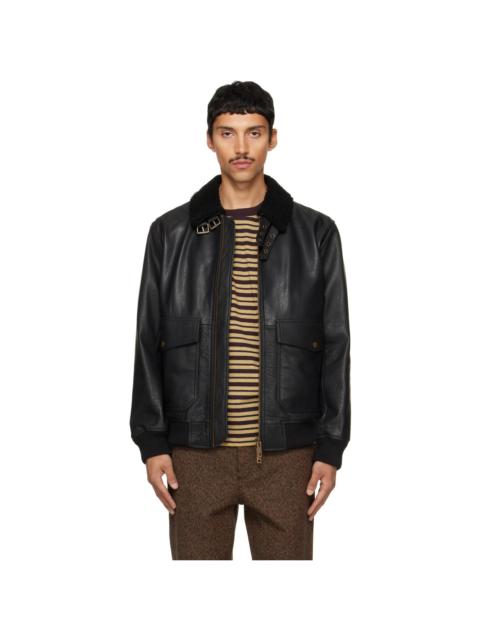 HUGO Black Leather Aviator Jacket