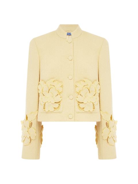 LEO LIN Blythe Applique Tweed Jacket yellow