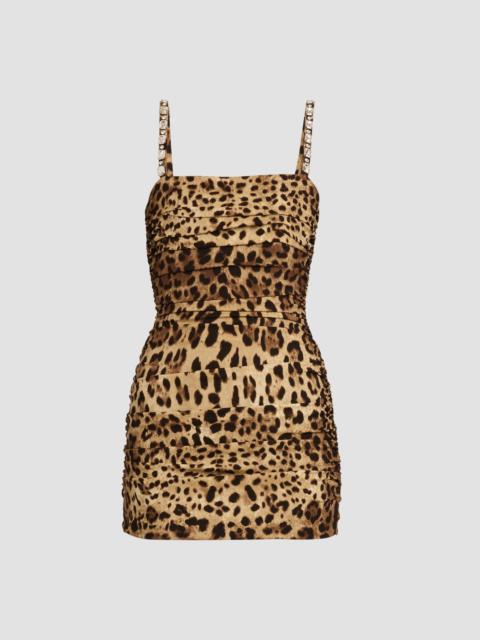Dolce & Gabbana Women's Ruched Leopard-Print Silk Charmeuse Mini Dress - Leo