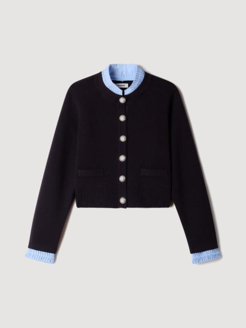 Sandro TWO-TONE ORIGAMI COLLAR CARDIGAN
