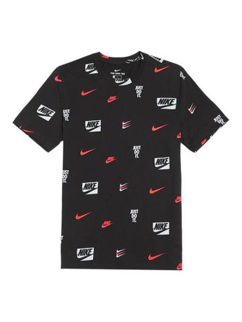 Nike Nike Full Print Logo Athleisure Casual Sports Short Sleeve Black CV8963-010