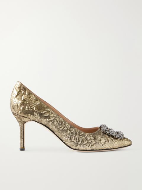 Manolo Blahnik + Emilia Wickstead Hangisi 70 Crystal-embellished Metallic Jacquard Pumps