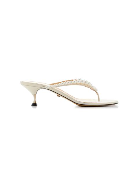 Sirène Pearl-Embellished Leather Thong Mules white