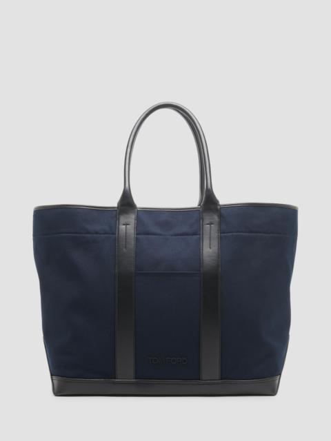 TOM FORD Men's Canvas & Leather Large Tote - Navy Black