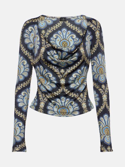 Scoop-neck paisley jersey top