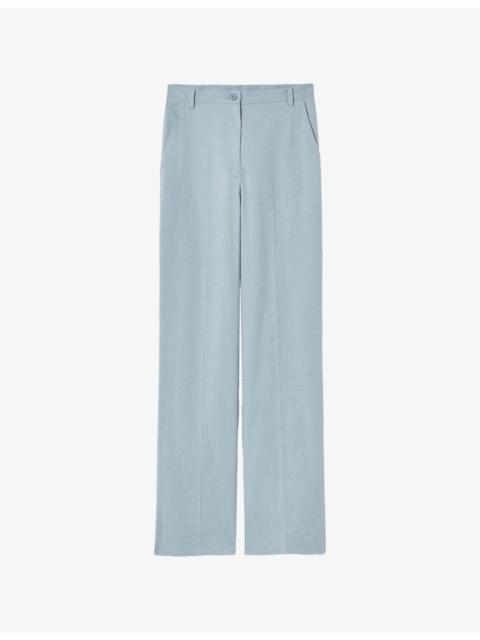 Claudie Pierlot Straight-Leg Pressed-Crease Linen-Blend Trousers