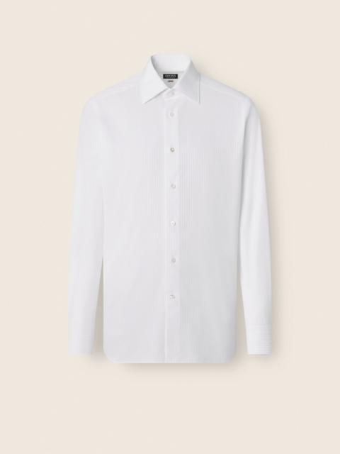ZEGNA WHITE AND LIGHT BLUE STRUCTURED STRIPED COTTON SHIRT