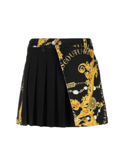 VERSACE JEANS COUTURE Logo Couture pleated denim skirt