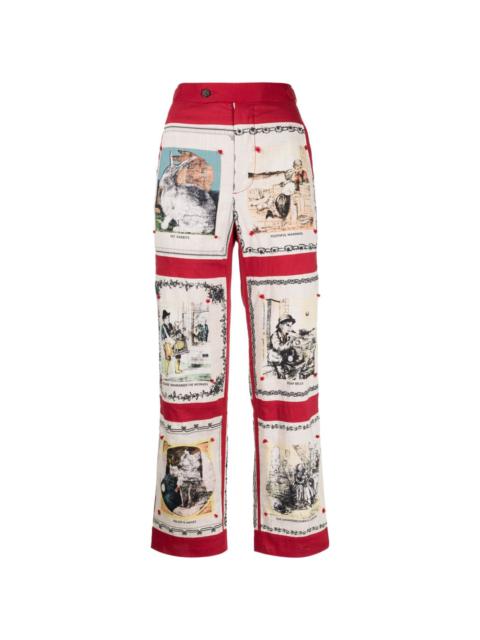 BODE graphic-print cotton high-waisted trousers