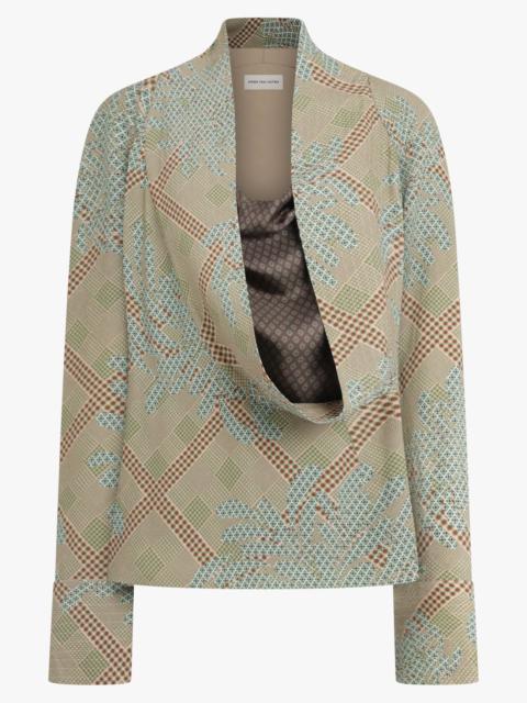 Dries Van Noten CELSEY LAYERED FLORAL MOTIF L/S BLOUSE | GREEN/MULTI