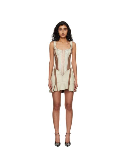 KNWLS Taupe & Brown Scallop Leather Minidress