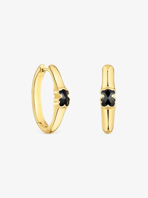 TOUS 26 mm 18K gold over silver Hoop earrings with onyx bear motif TOUS Icon Color