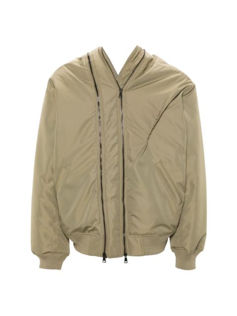 double-zip asymmetric bomber jacket