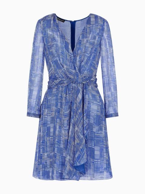 EMPORIO ARMANI Silk-chiffon dress with crossover neckline and all-over geometric print