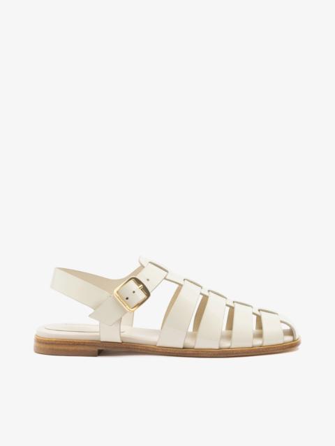 Larroudé Stevie Flat Sandal In Ivory Box Leather