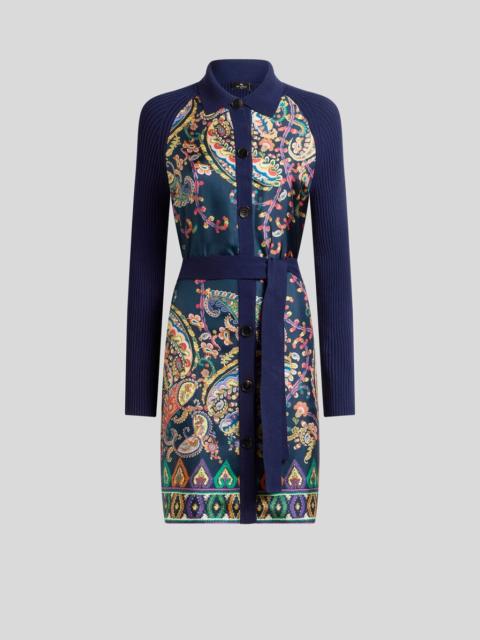 Etro LONG KNIT COTTON CARDIGAN WITH SILK INSERT