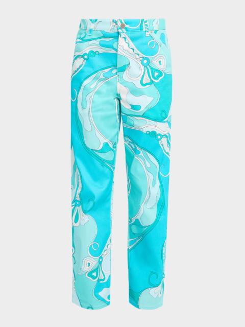 PUCCI Orchidee-Print Straight-Leg Cotton Pants