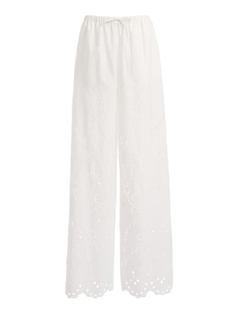 Straight Leg Eyeletcotton Trousers white