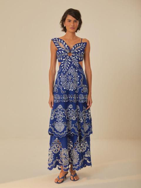 FARM RIO Blue Flower Richelieu Euroflax™ Premium Linen Midi Dress