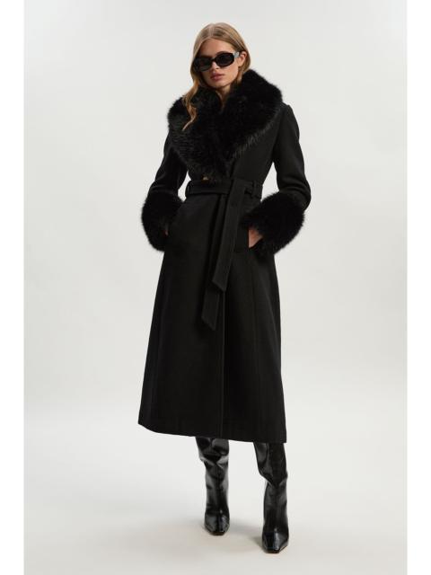 KAREN MILLEN Tall Wool Blend Detachable Faux Fur Belted Midi Coat