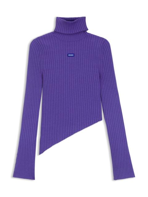 HUGO LOGO-BADGE RIB-KNIT SWEATER WITH ASYMMETRIC HEM