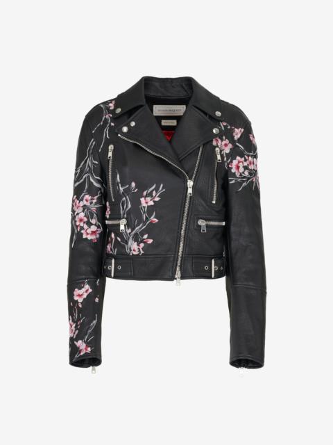 Alexander McQueen Women's Cherry Blossom Biker Jacket in Black/pink/ivory