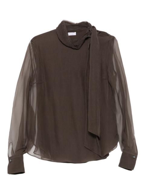 Brunello Cucinelli embellished tie-neck blouse