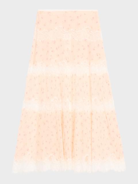 LoveShackFancy Everhart Cotton-Silk Lace Maxi Skirt