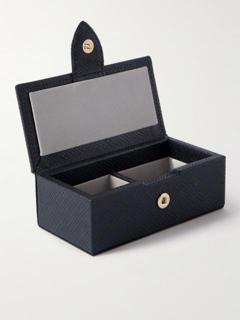 Smythson Panama Cross-Grain Leather Cufflinks Box Navy
