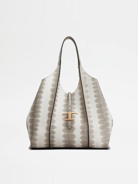 Tod's T TIMELESS SHOPPING BAG IN REPTILE MEDIUM - BEIGE