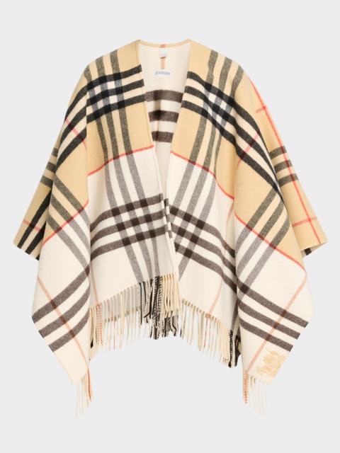 Burberry Contrast Check Cashmere-Wool Cape