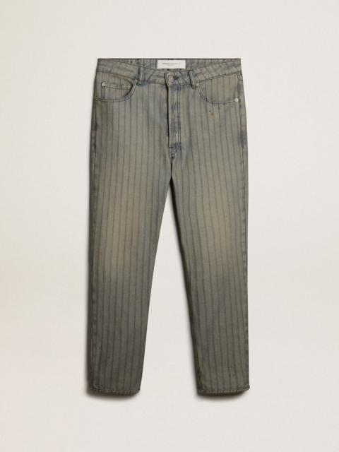 Men's gray pants in striped denim
