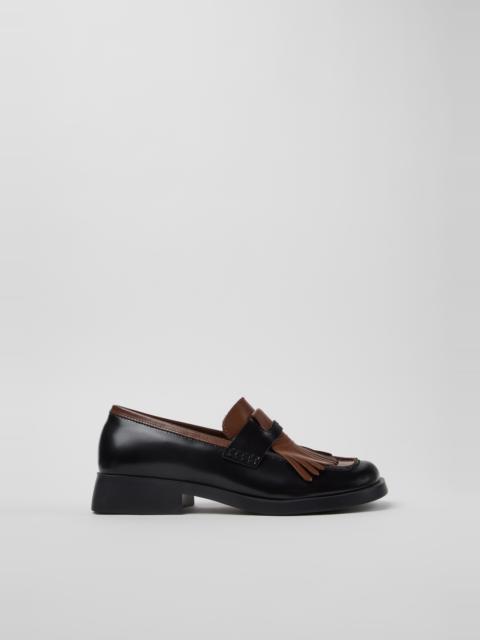 CAMPER Twins Black Leather Moccasins for Women.