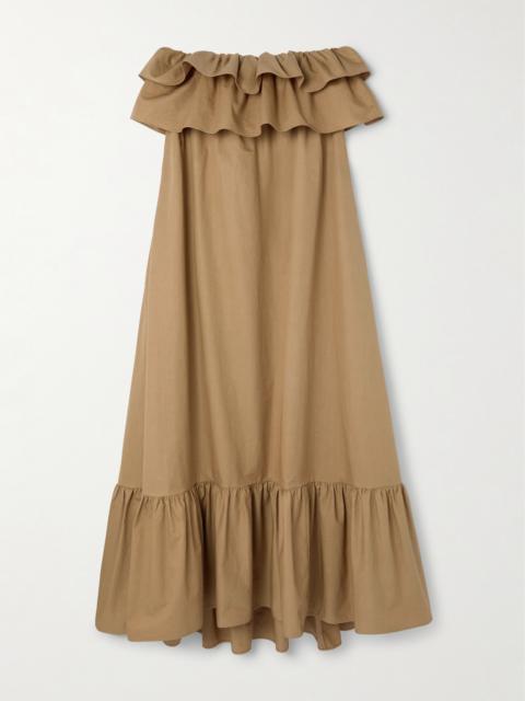 SAINT LAURENT Strapless Ruffled Cotton-gabardine Maxi Dress