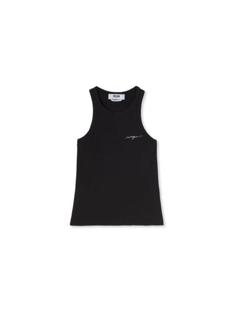 MSGM Ribbed jersey tank top with embroidered cursive logo