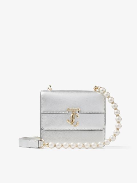 JIMMY CHOO Avenue Quad XS
Silver Metallic Nappa Leather Shoulder Bag with Pearl Strap