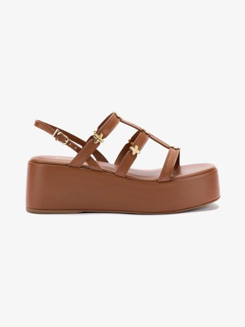 Larroudé Harmony Flatform Sandal In Caramel Leather