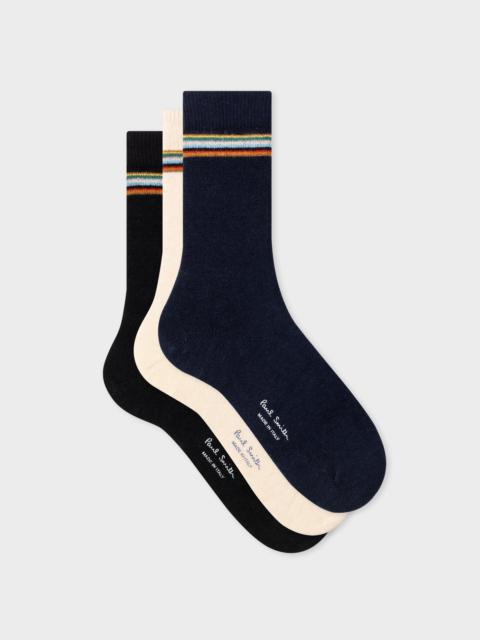 Paul Smith 'Signature Stripe' Wool-Cashmere Blend Three Pack Socks