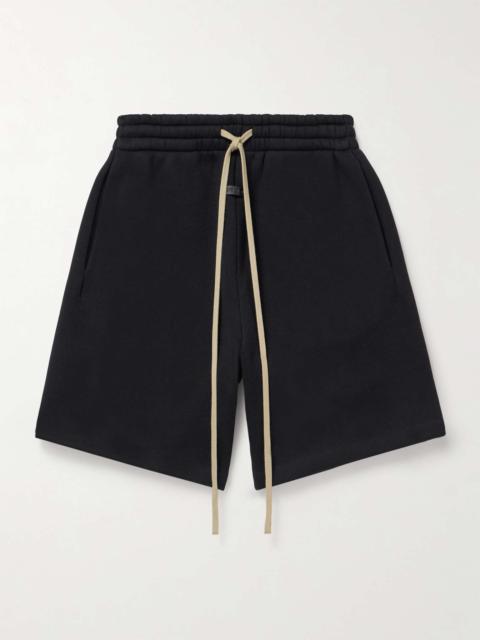 Wide-Leg Logo-Appliquéd Cotton-Blend Jersey Drawstring Shorts