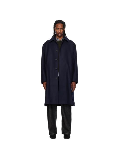 Studio Nicholson Navy Wool Overcoat